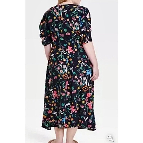A New Day Women's Puff Short Sleeve Ruched A-Line Dress Black Floral Sz XL EUC - Picture 4 of 15